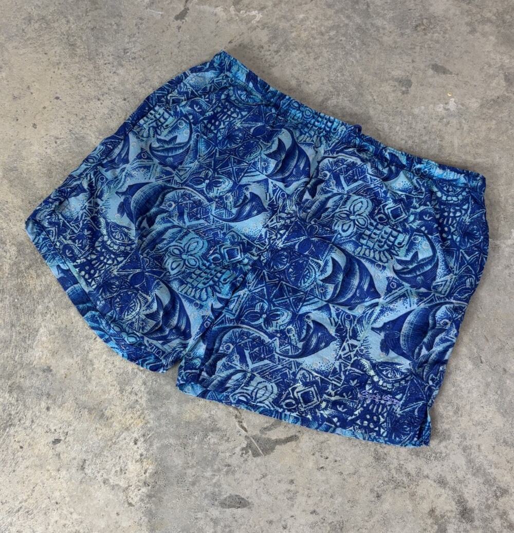 Bugle Boy Sport Vintage Fish Print Swim Trunks Size Large Surfer 90s
